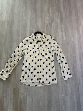 Just Living White Shirt with Navy Heart Motif